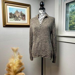 Christopher & Banks Grey and Brown half zip knit sweater